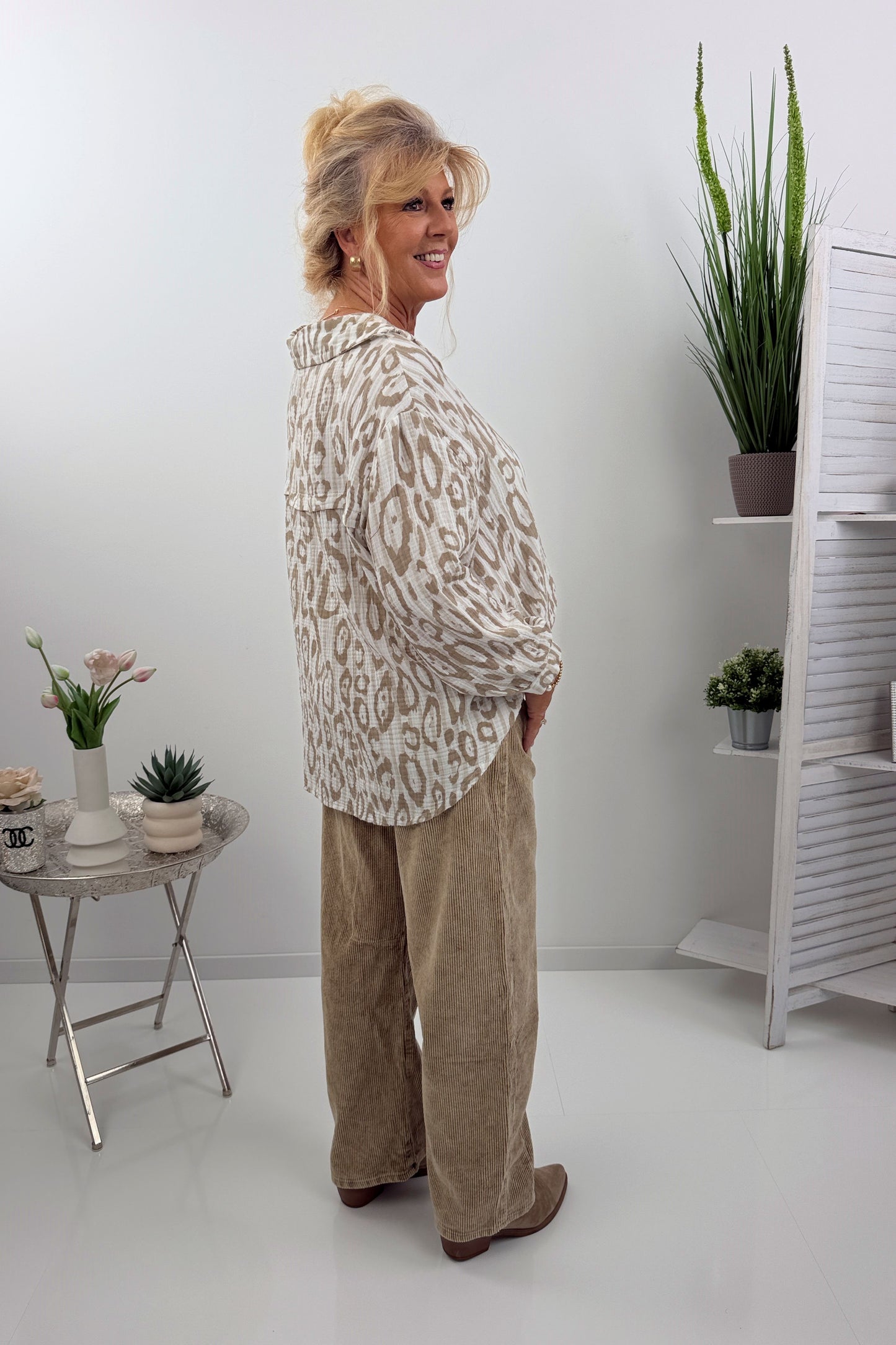 Musselin Sommerbluse in Weiß Taupe (40-46)