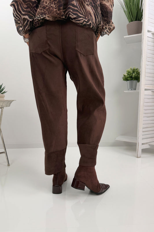 Waschvelours Lederhose in Schokofarben (38-42)