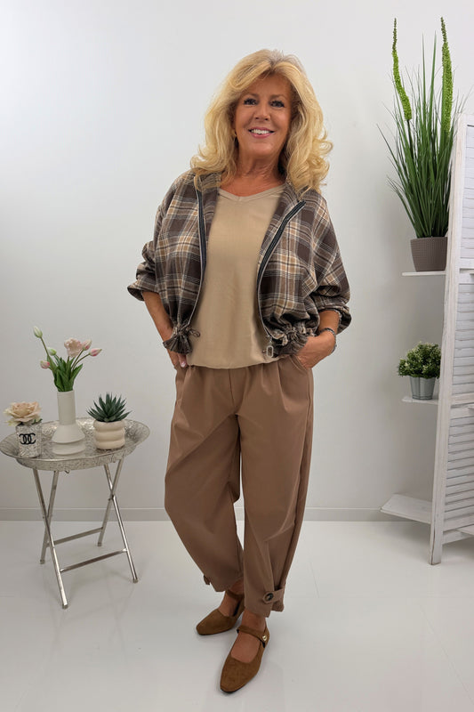 Trendiger Blouson in Schoko-Camel (38-42/44)