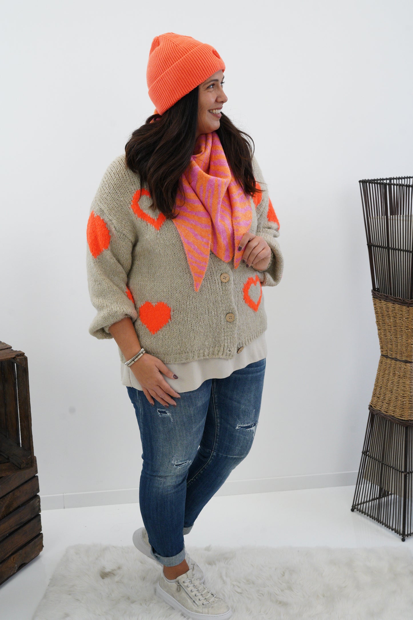 Strickjacke in Beige-Orange (38-44)