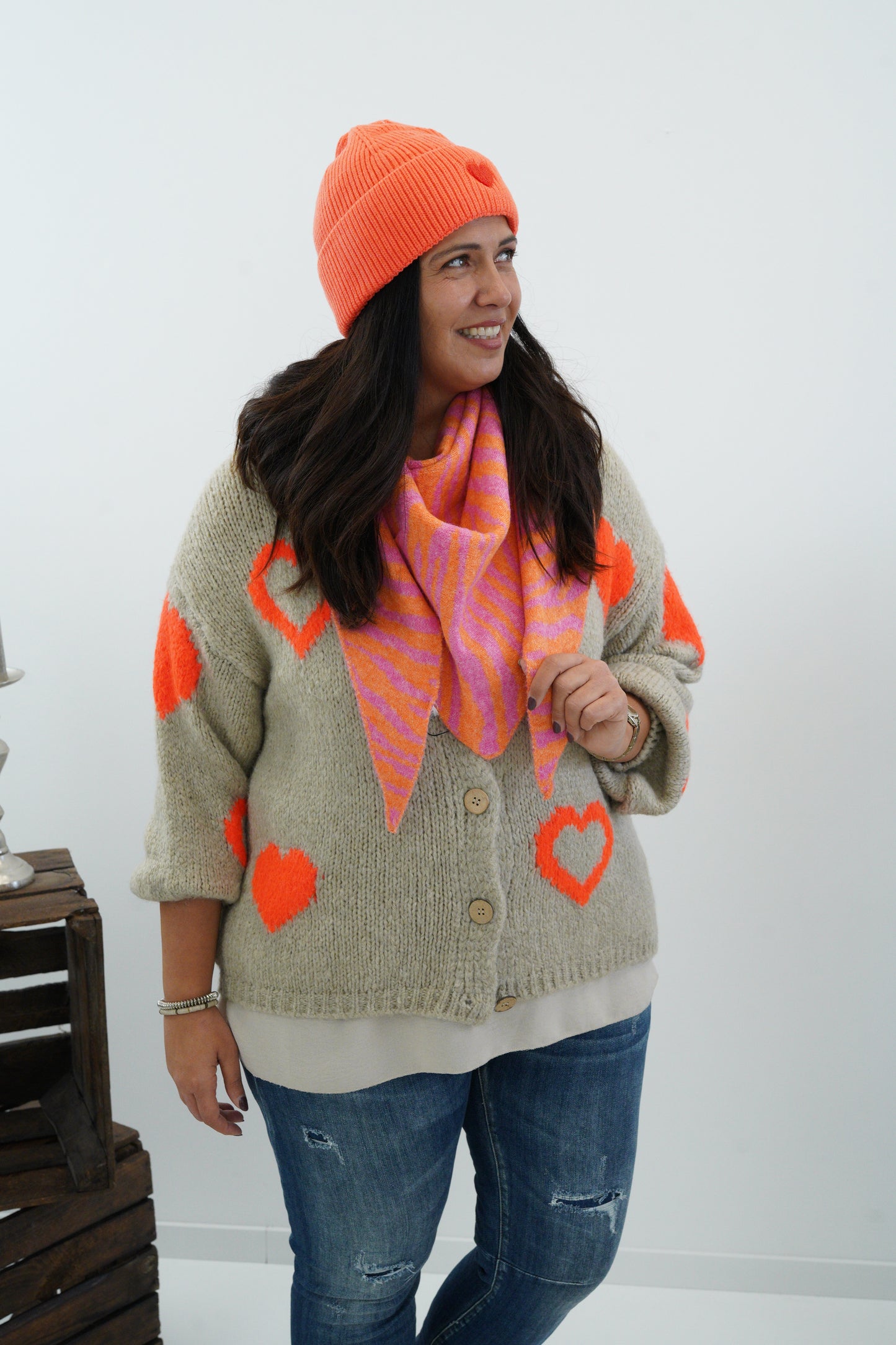 Strickjacke in Beige-Orange (38-44)