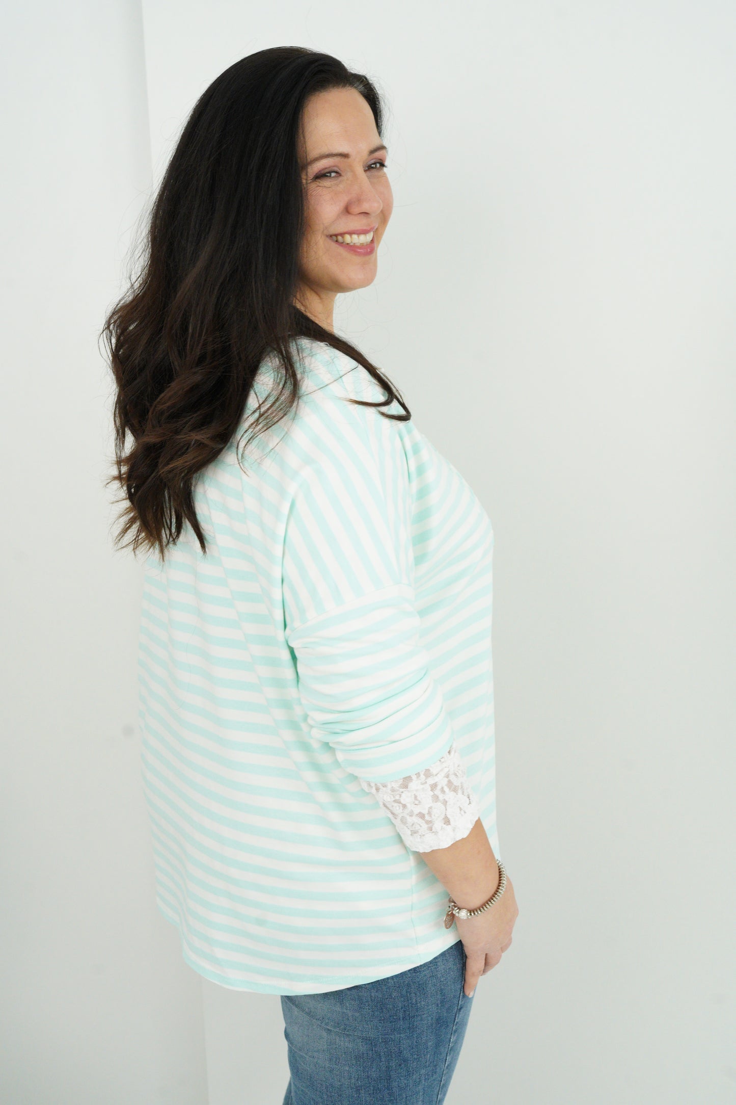 Shirt in Mint-Weiß (42-46)