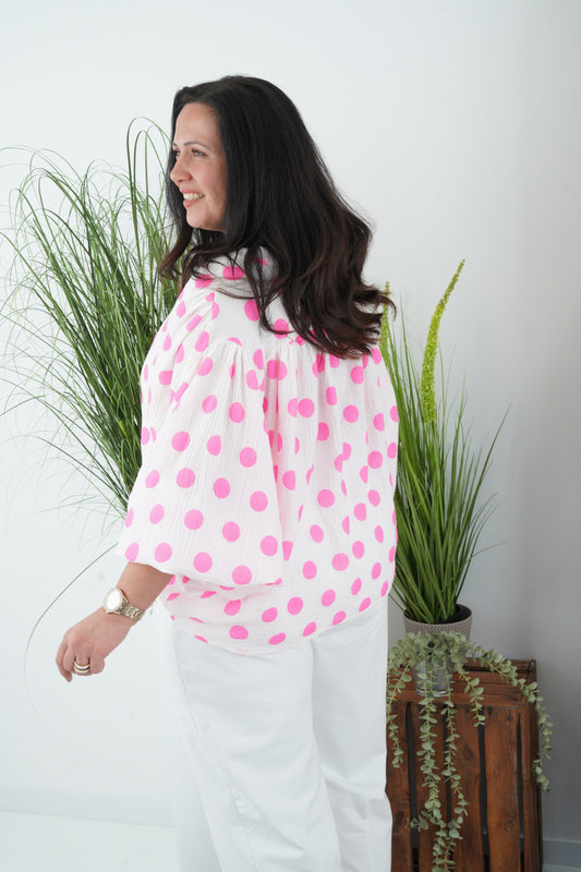 Bluse in Weiß-Neon-Pink (38-44)