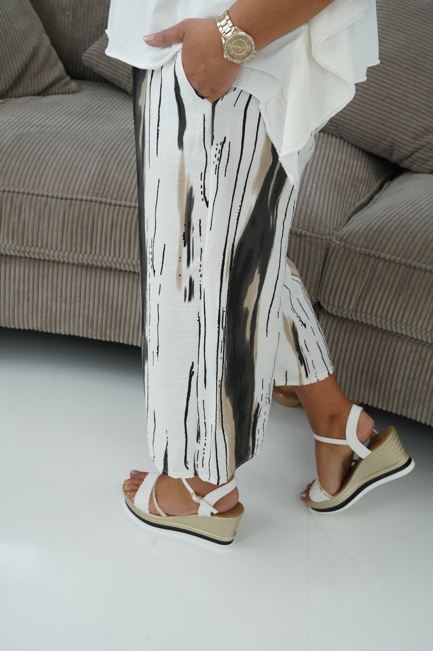 3/4 Hose in Beige/Schwarz (42-46)