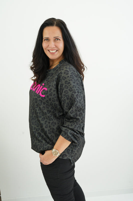 Sweatshirt in Khaki-Neonpink (40-44)