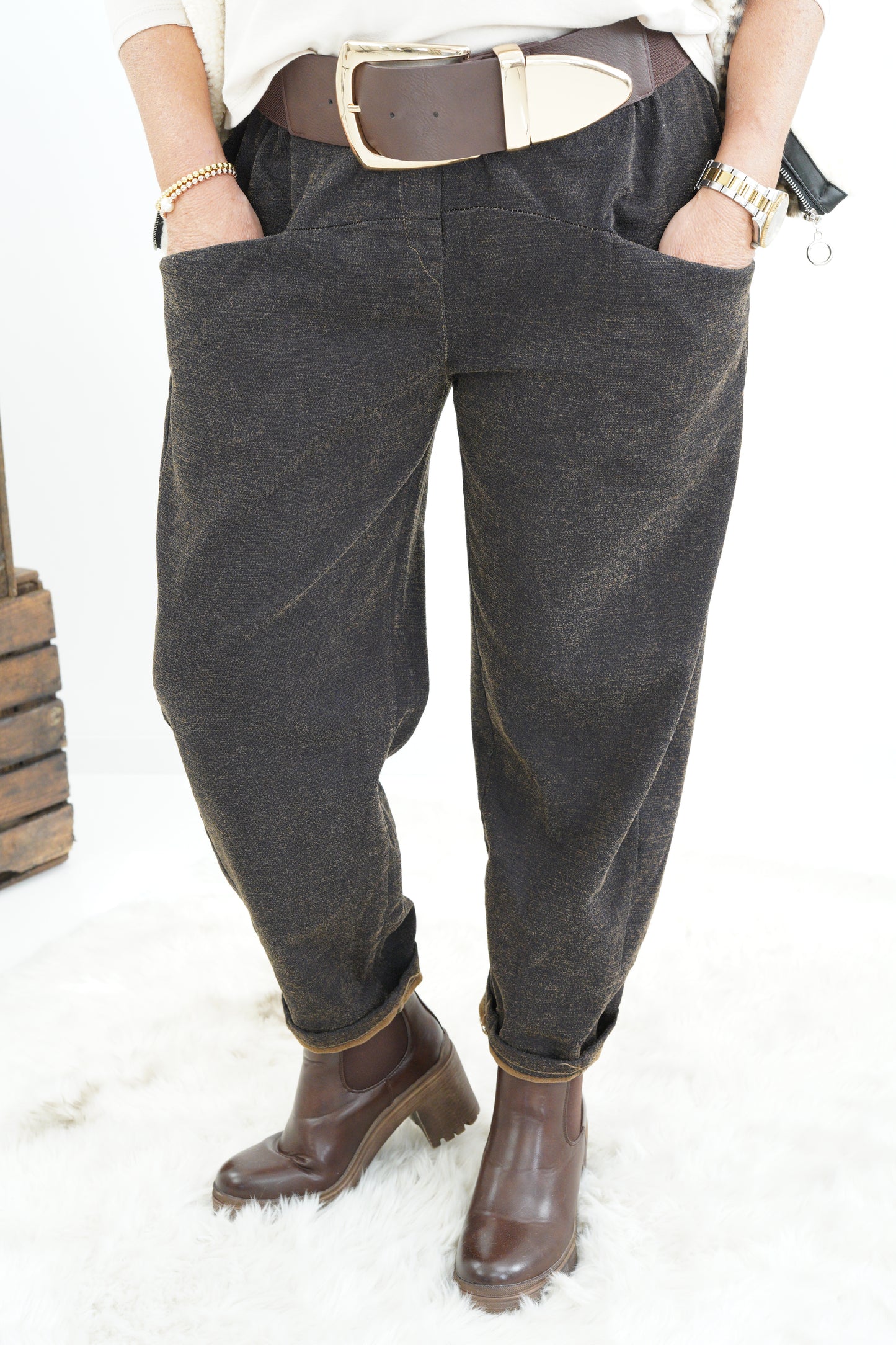 Joggpant in Schoko-Camel (38-42+)