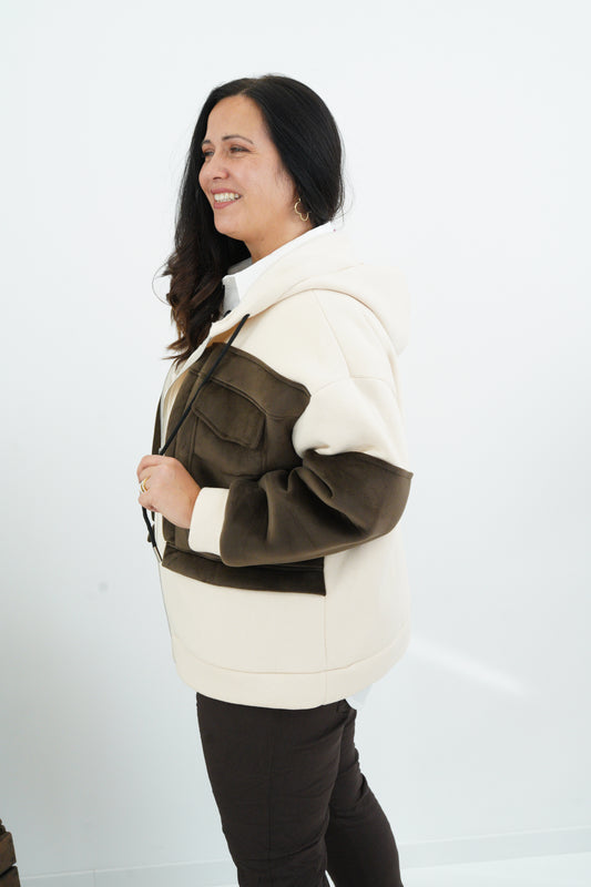 Sweatjacke in Beige-Schoko (40-44)