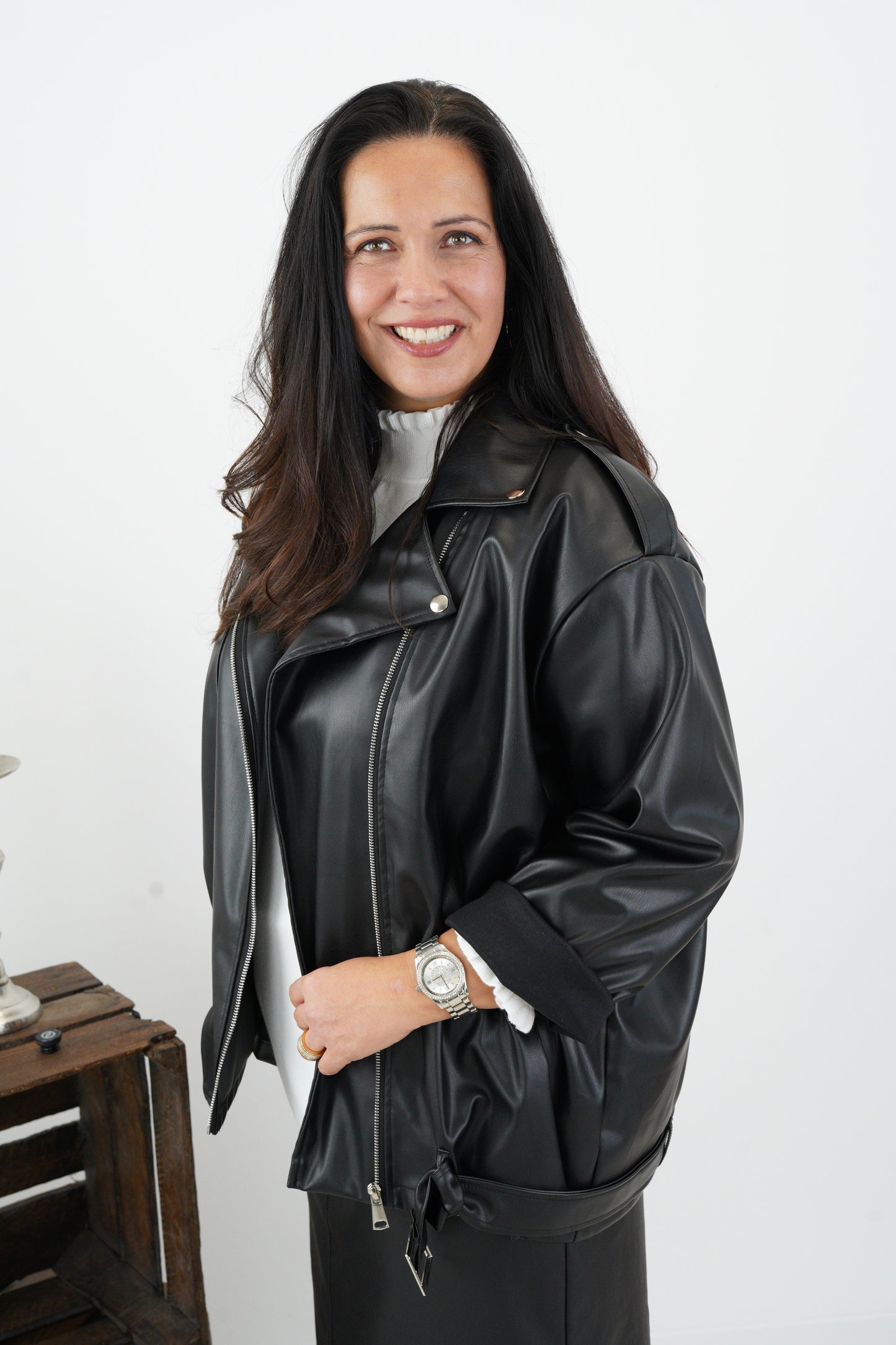 Kunstleder Jacke in Schwarz (44-46+)