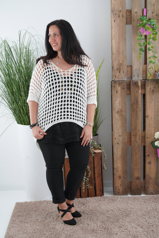 Loch-Pullover in Weiß (40-44)