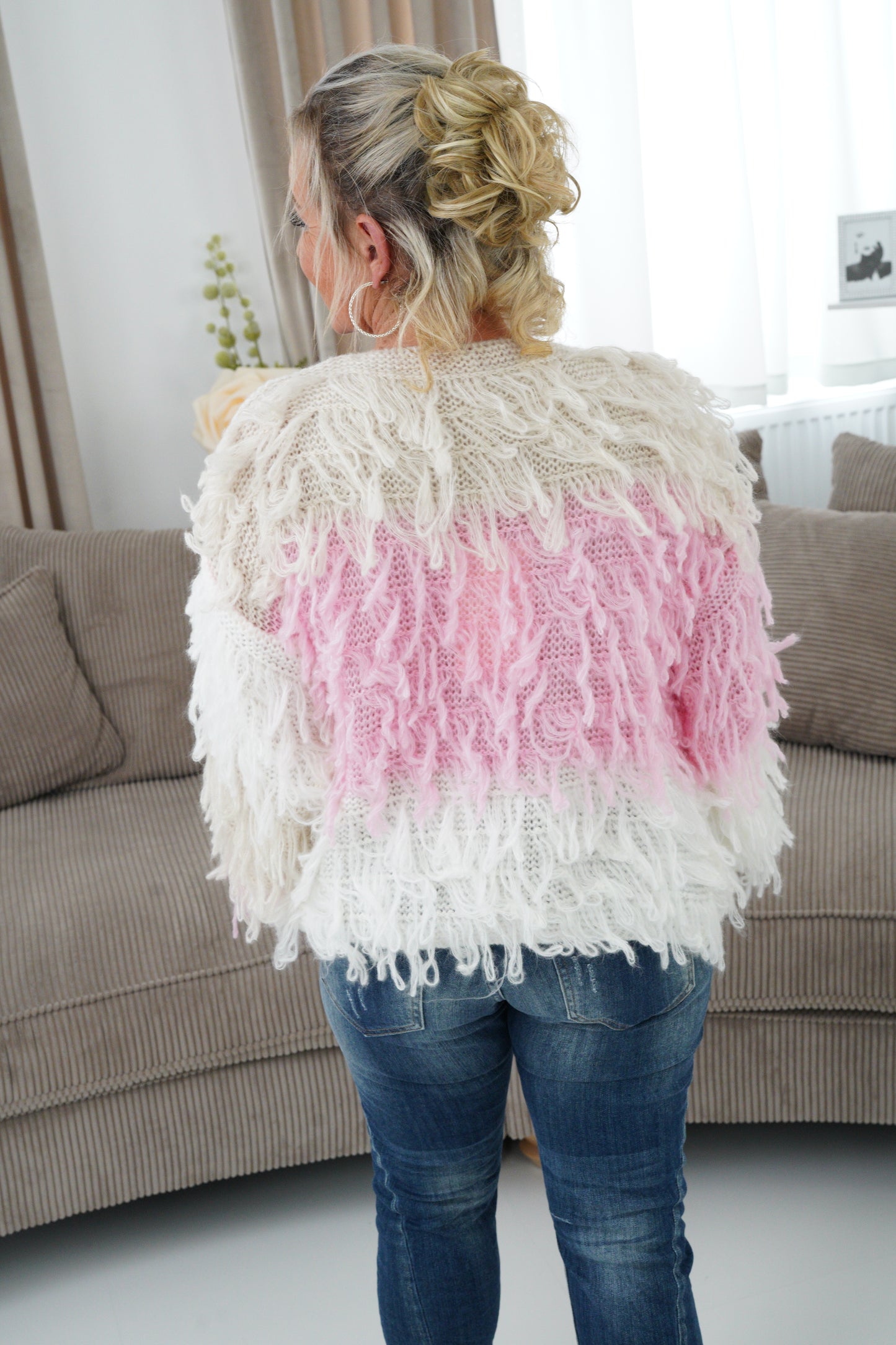 Strickjacke in Beige-Rosa (36-42)