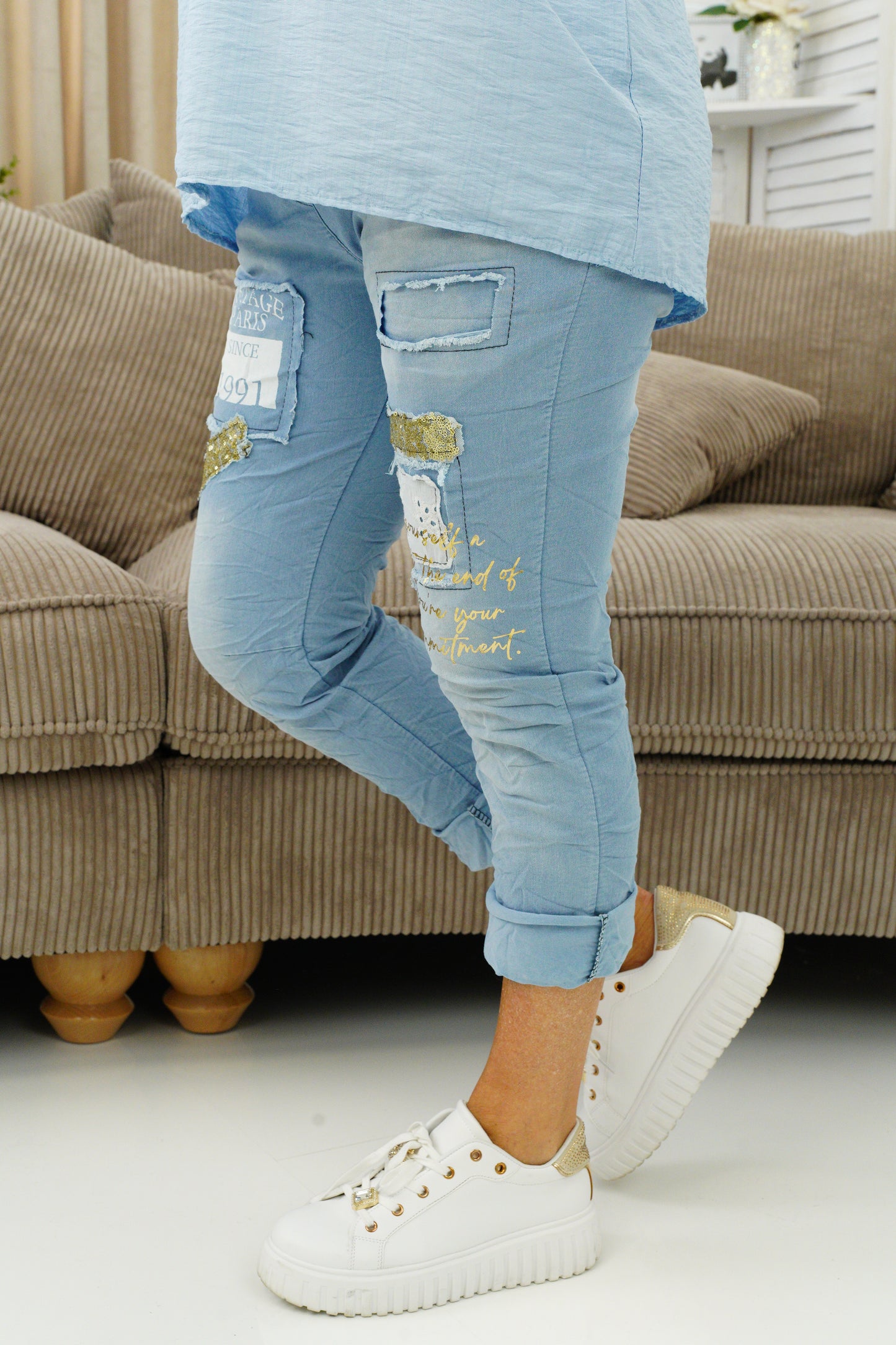 Joggpant in jeans-blue-gold (38-42)