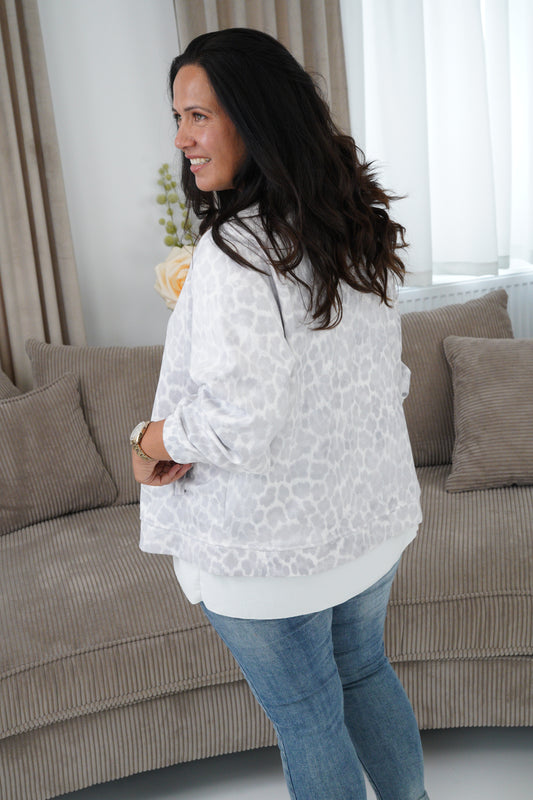 Jacke in Hellgrau-Weiß (42-44)