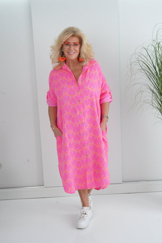 Kleid in Neon-Pink-Orange (40-44) Lieferzeit 7-9 Wkt.