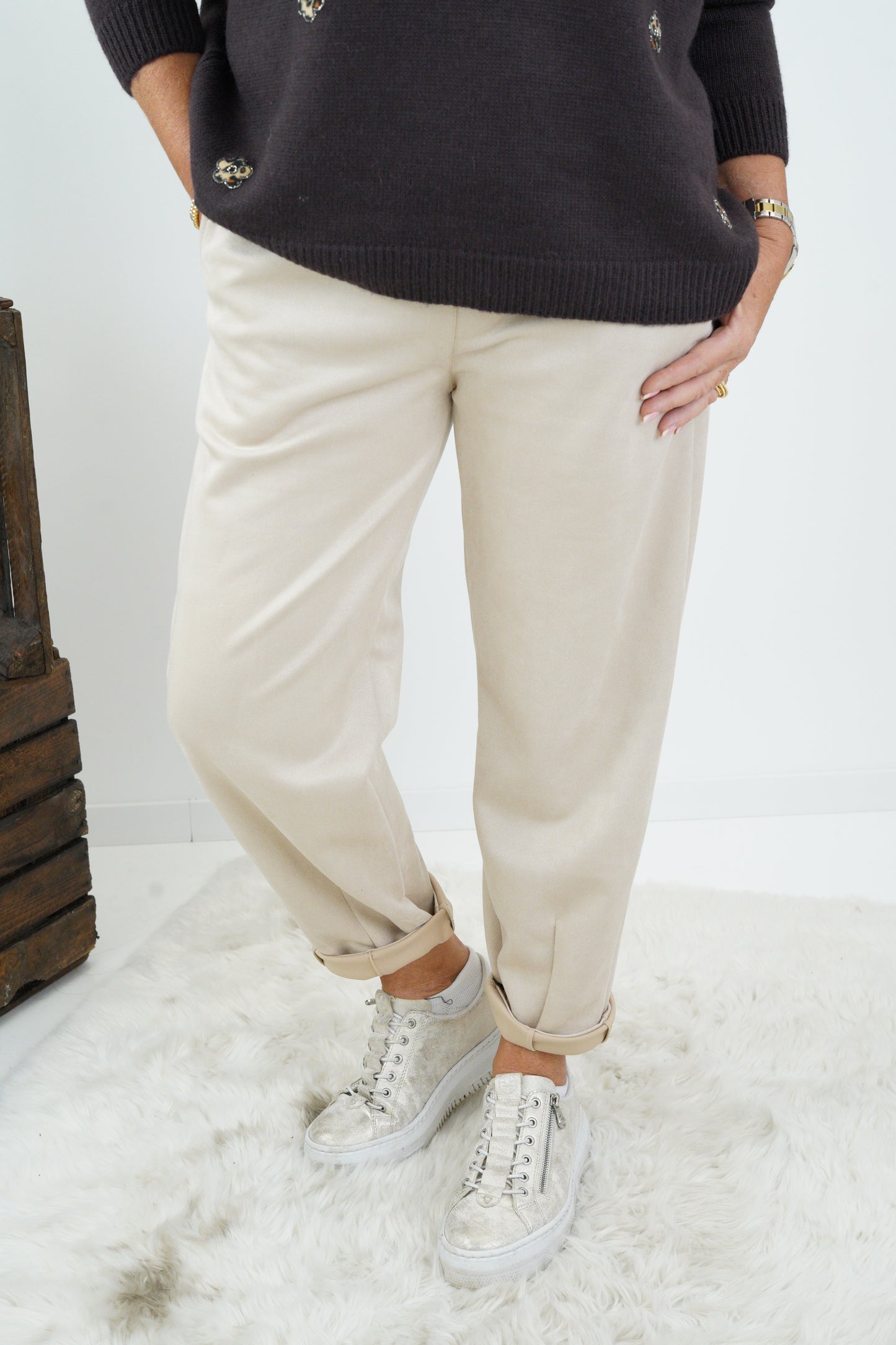 Kunstleder Joggpant in Beige (38–42)