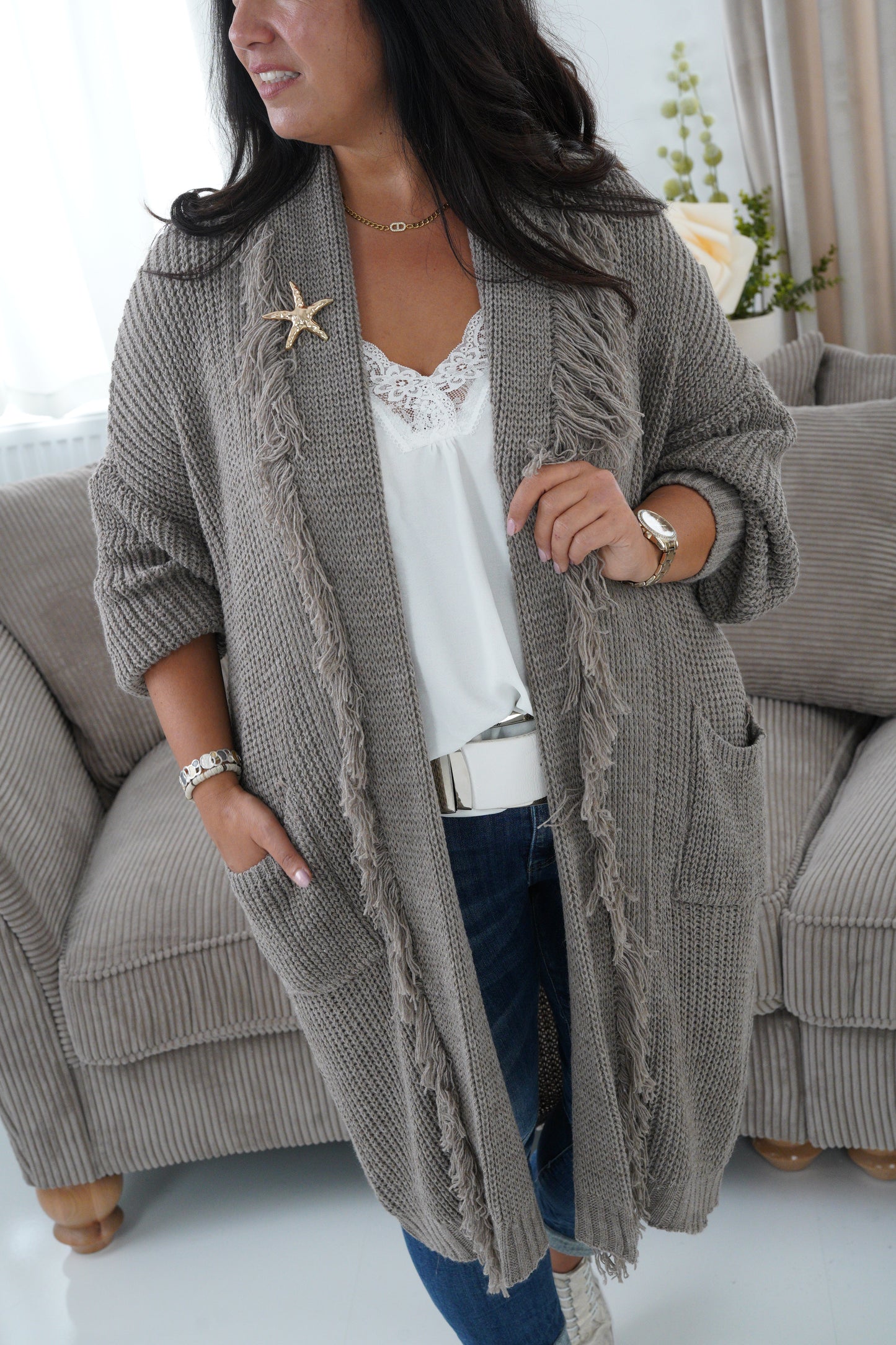 Strickmantel in Taupe (42-44+)