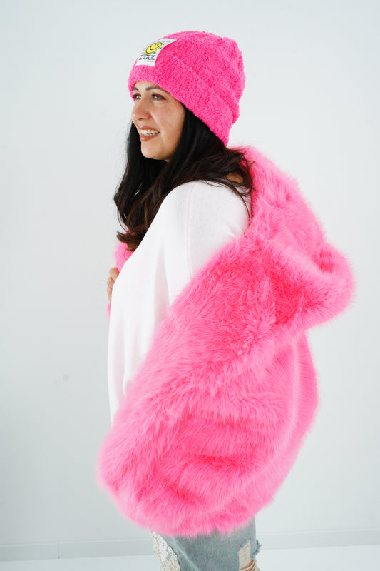 Webpelz-Jacke in Neon-Pink (40-42+)