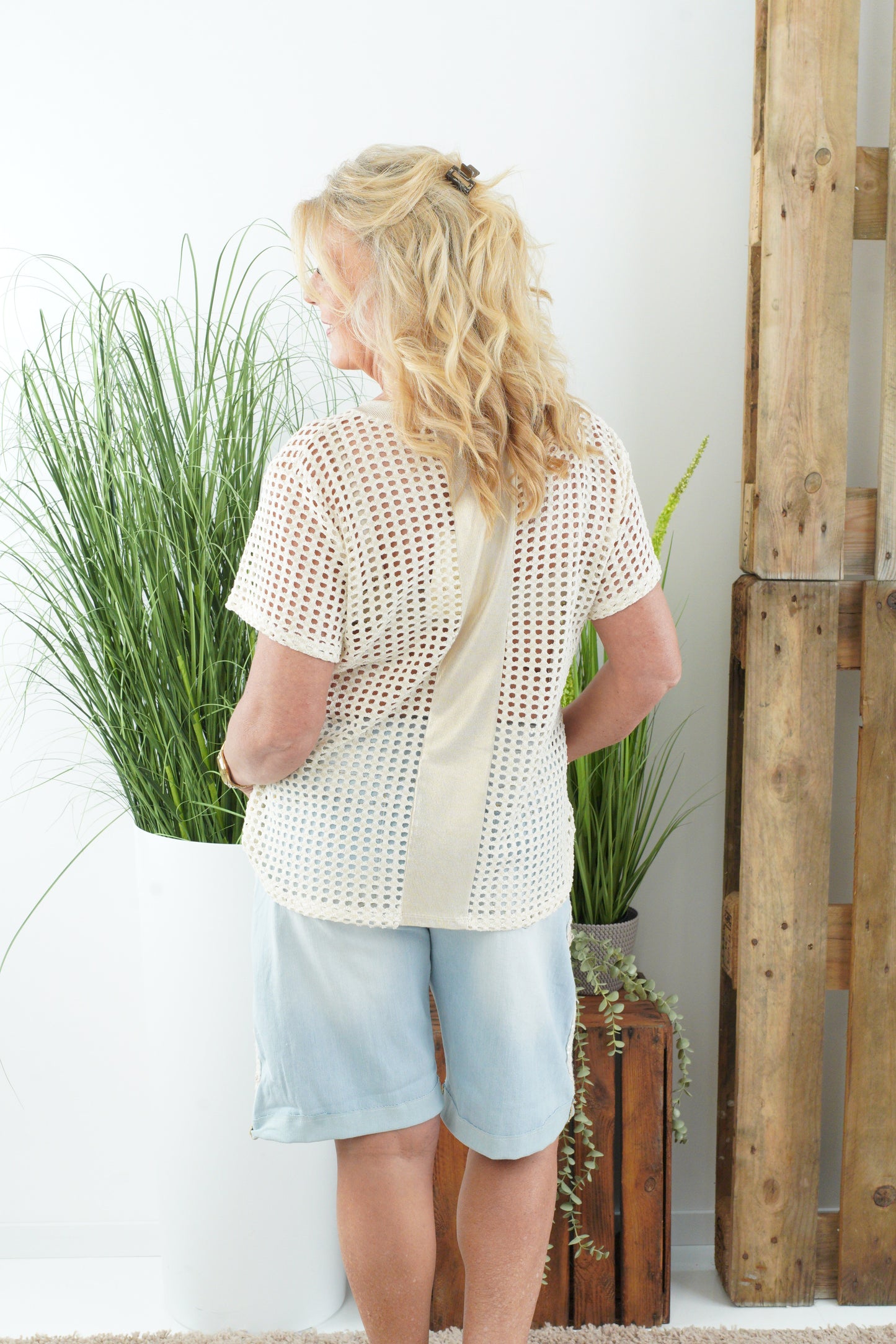 Netz-Shirt in Creme-Gold (38-42)
