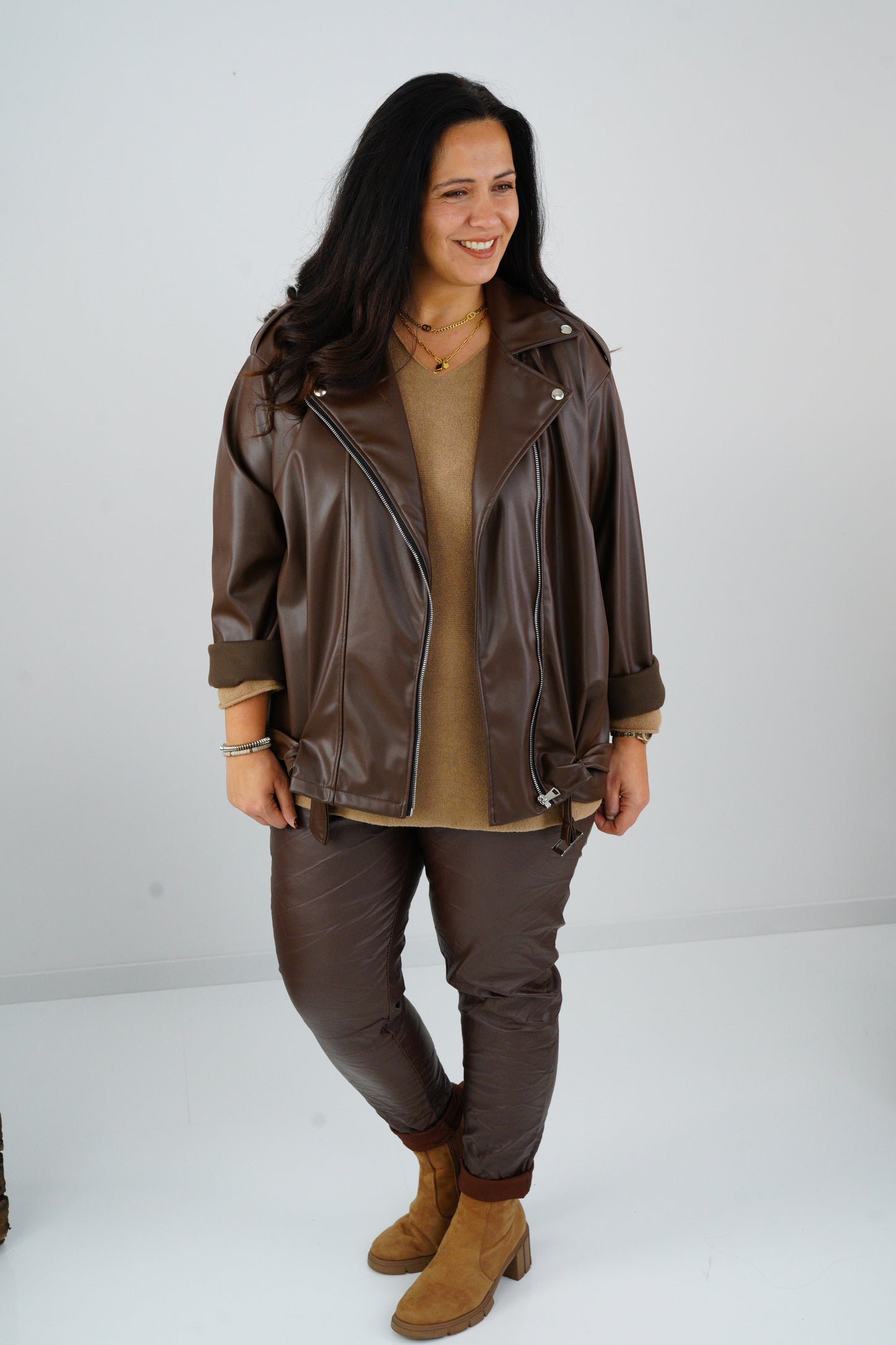 Kunstleder Jacke in Chocolate (44-46+)