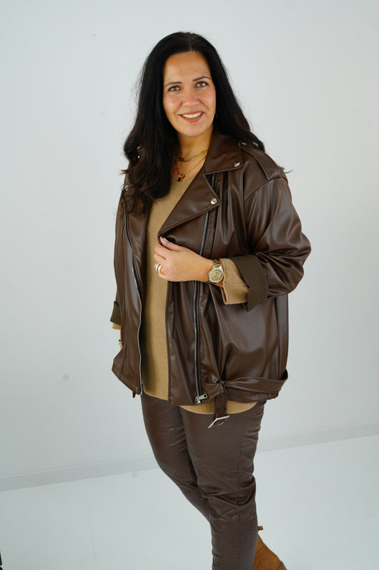 Kunstleder Jacke in Chocolate (44-46+)