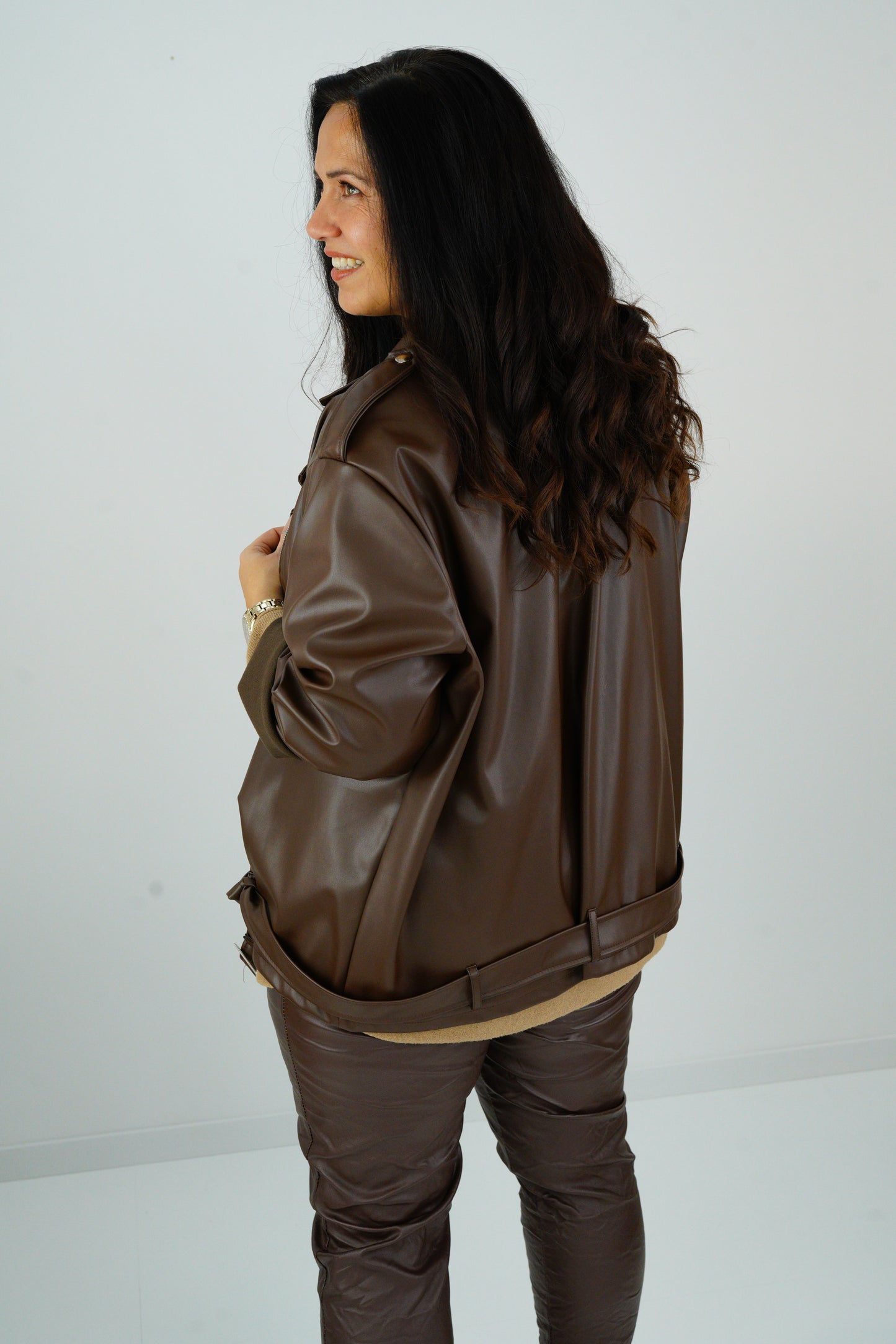 Kunstleder Jacke in Chocolate (44-46+)