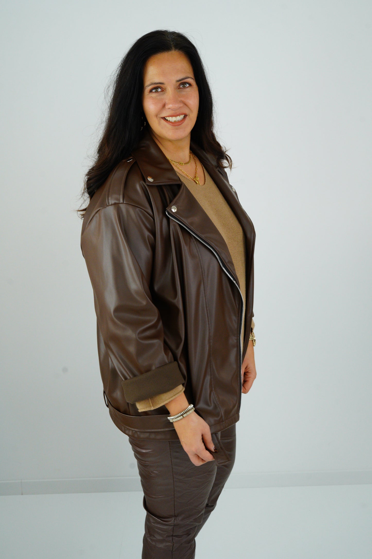 Kunstleder Jacke in Chocolate (44-46+)