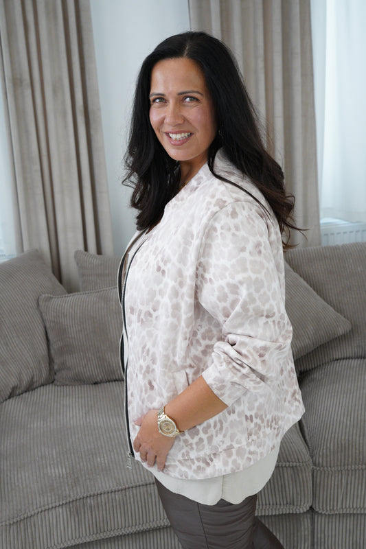 Jacke in Beige-Weiß (42-44)