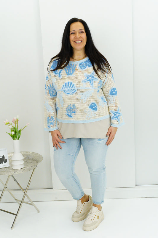 Pullover in Hellblau-Creme (38-42+)