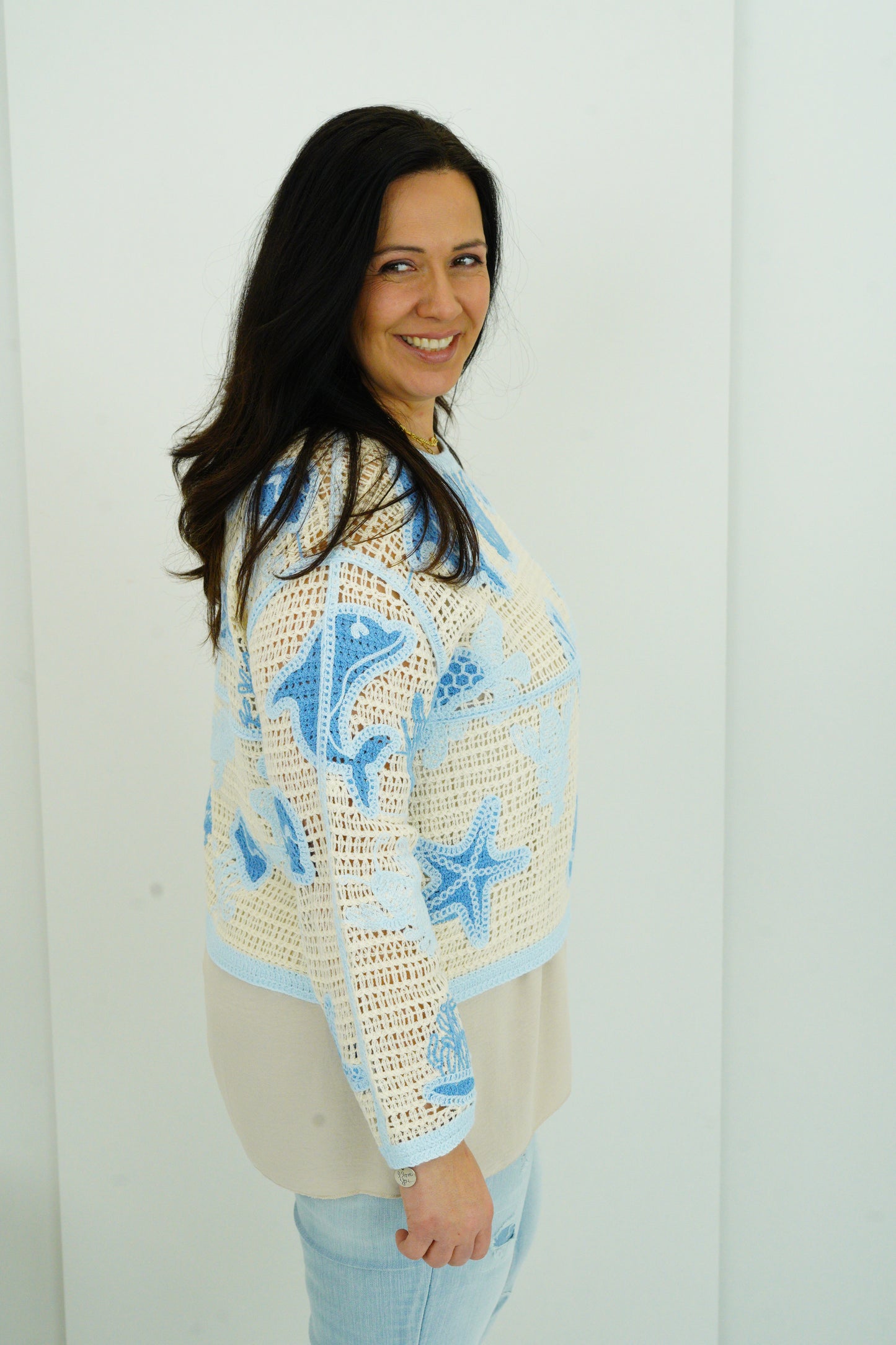 Pullover in Hellblau-Creme (38-42+)