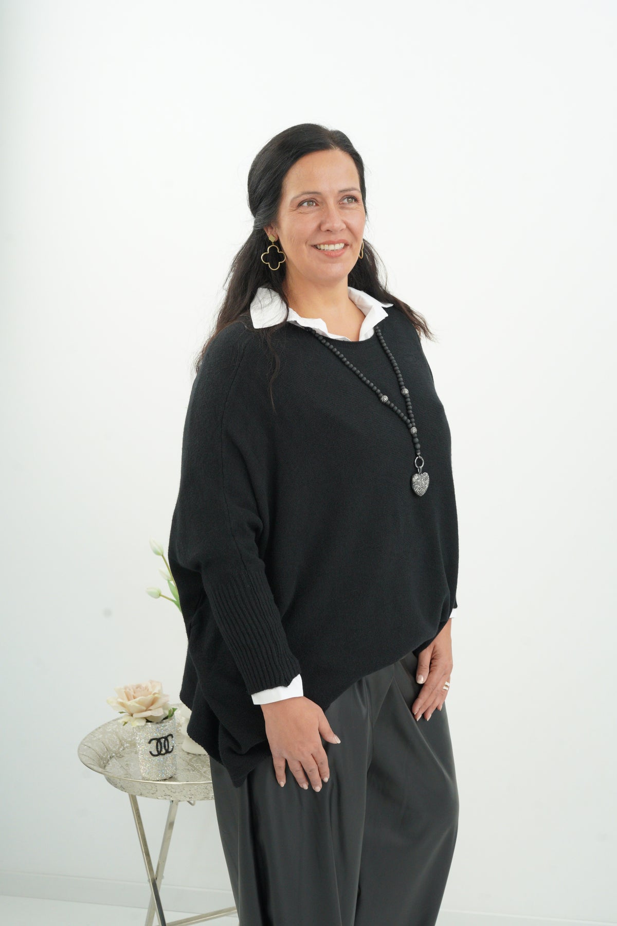 Lässiger Oversize-Pullover in Schwarz (38-48)