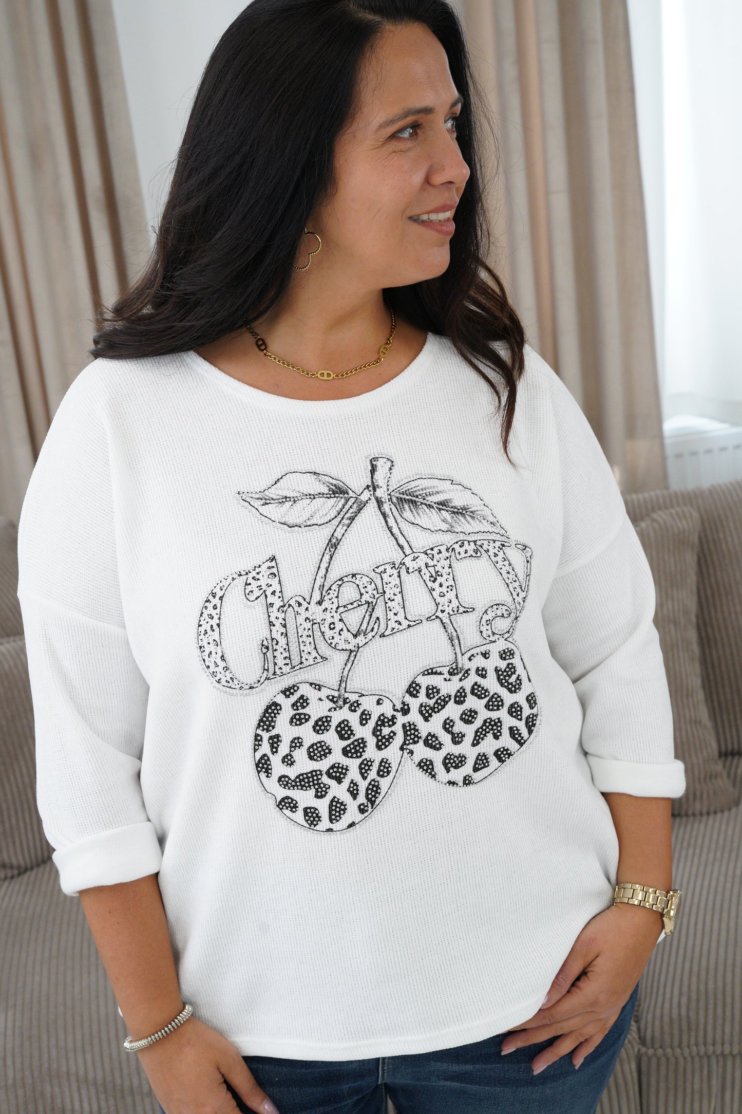 Chenille-Shirt in Weiß (42-46)