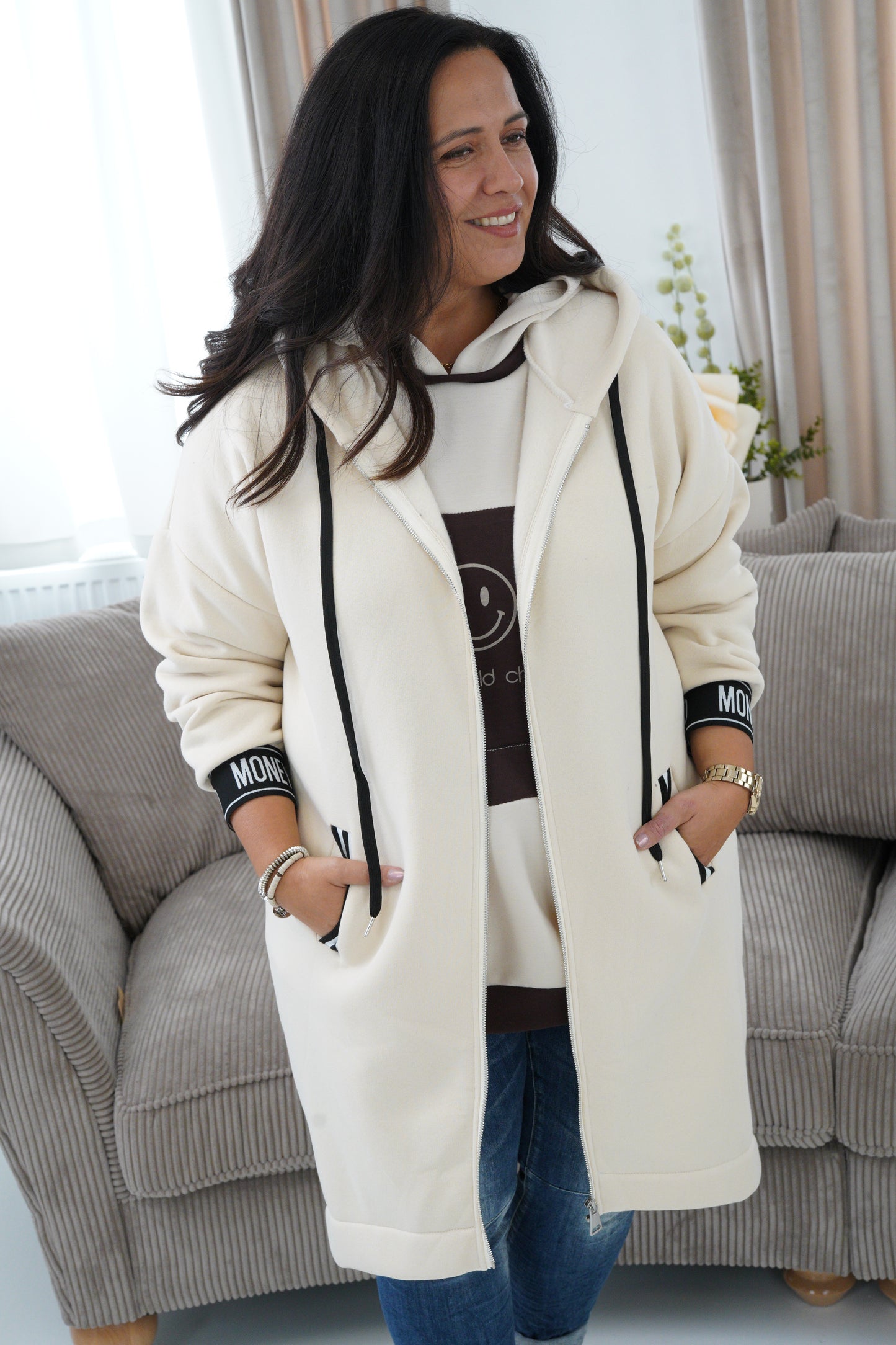 Sweatshirt-Jacke in Beige (40-44)