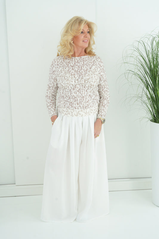 Spitzenshirt in Leo Creme-Taupe (38-42)