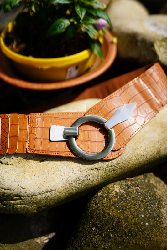 Stretch-Gürtel in Cognac-Croco (75cm)