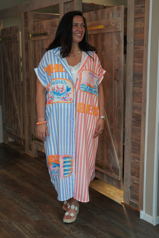 Kleid in Hellblau mit Motiv Fisch (40-46)