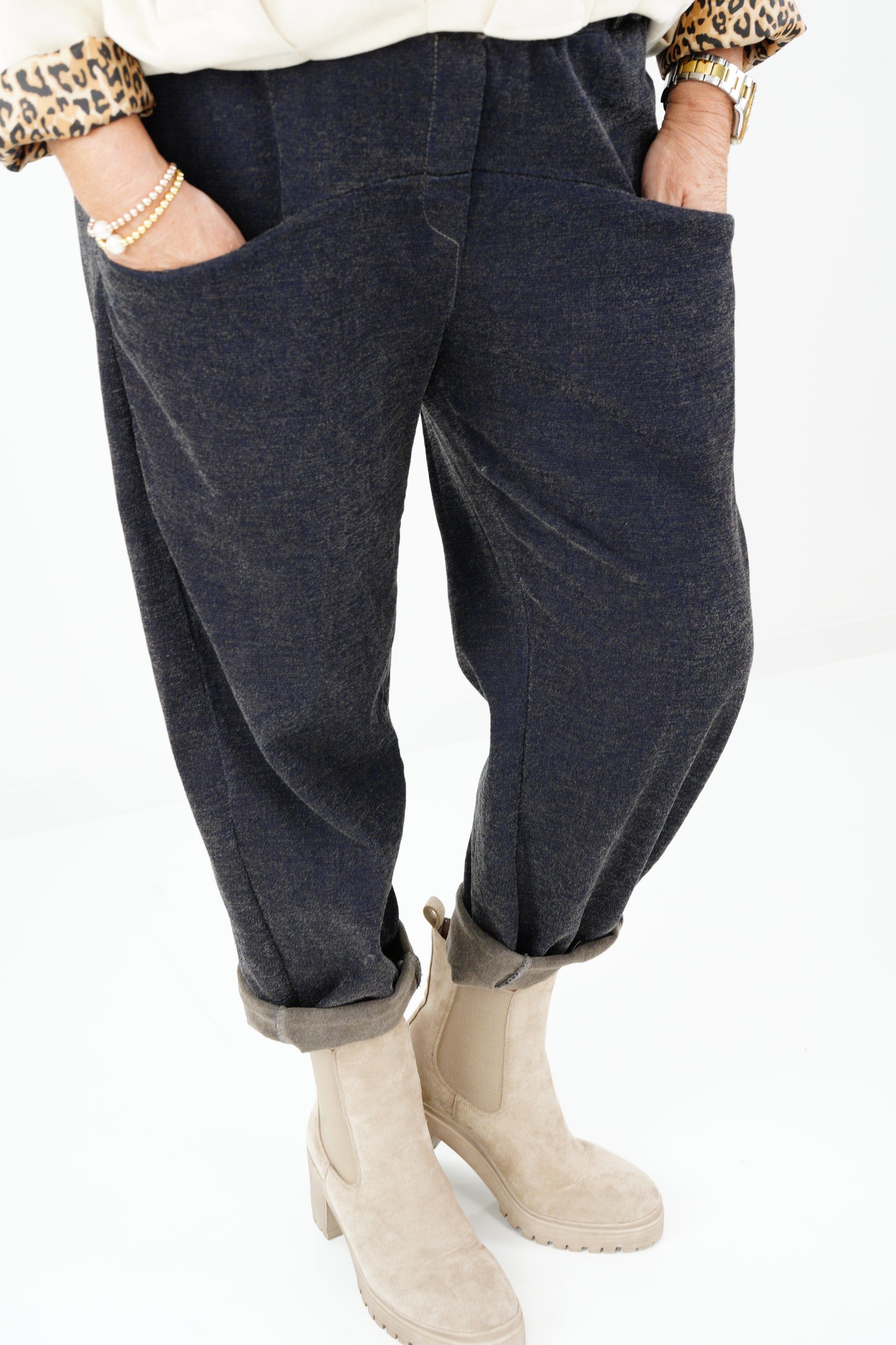 Joggpant in Blau-Taupe (38-42+)