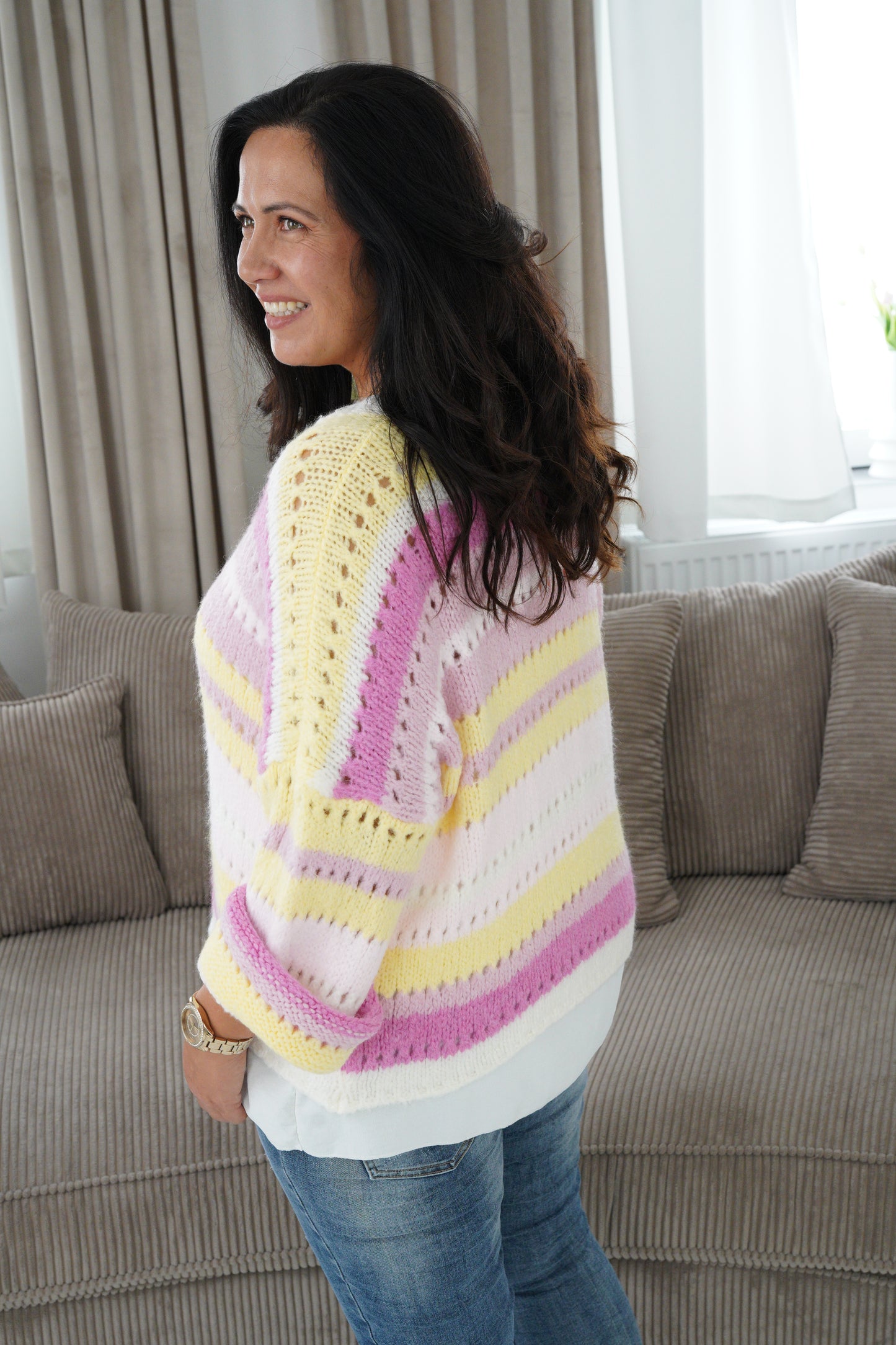 Pullover in Rosa-Gelb-Bunt (38-44)