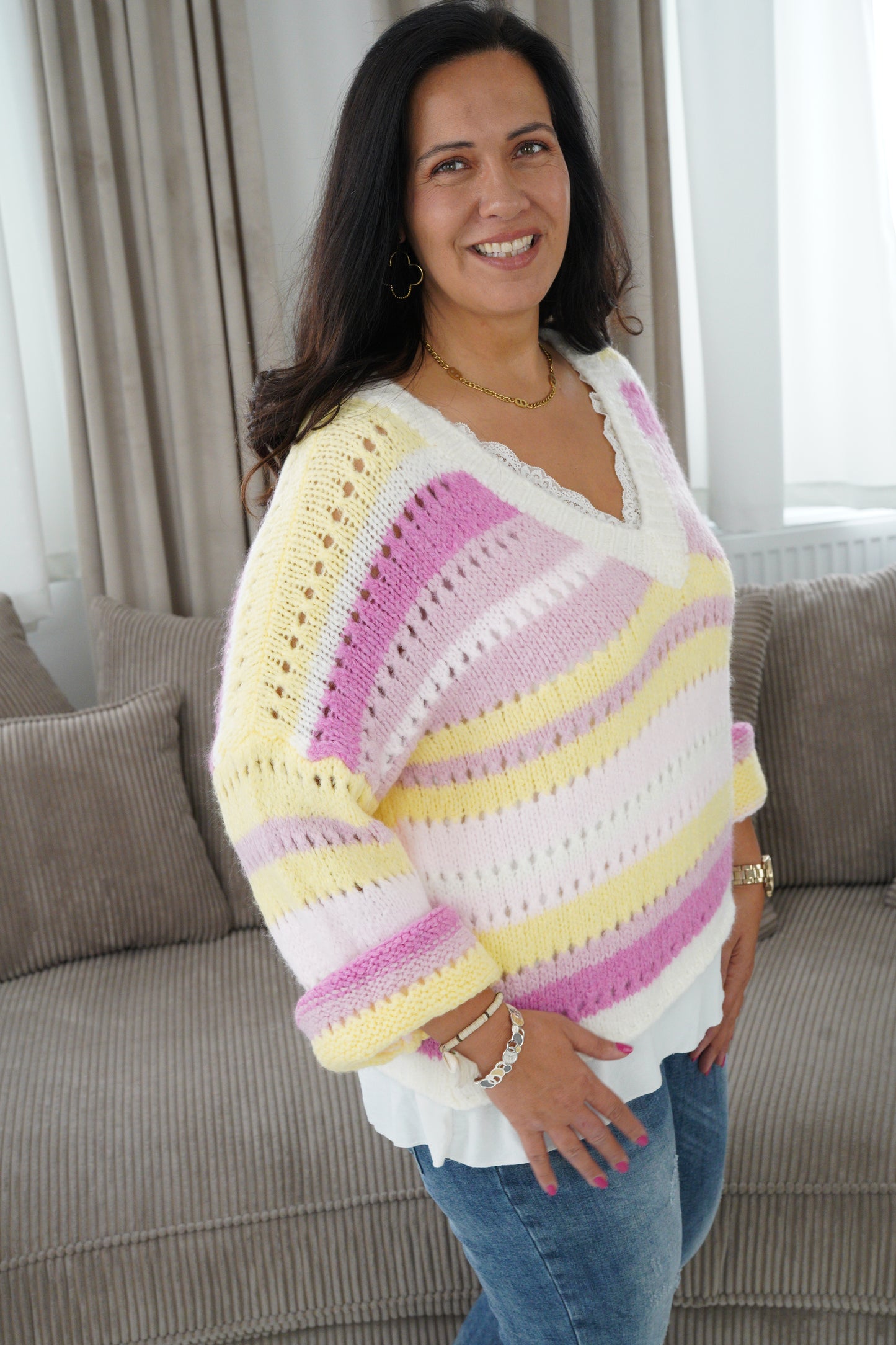 Pullover in Rosa-Gelb-Bunt (38-44)