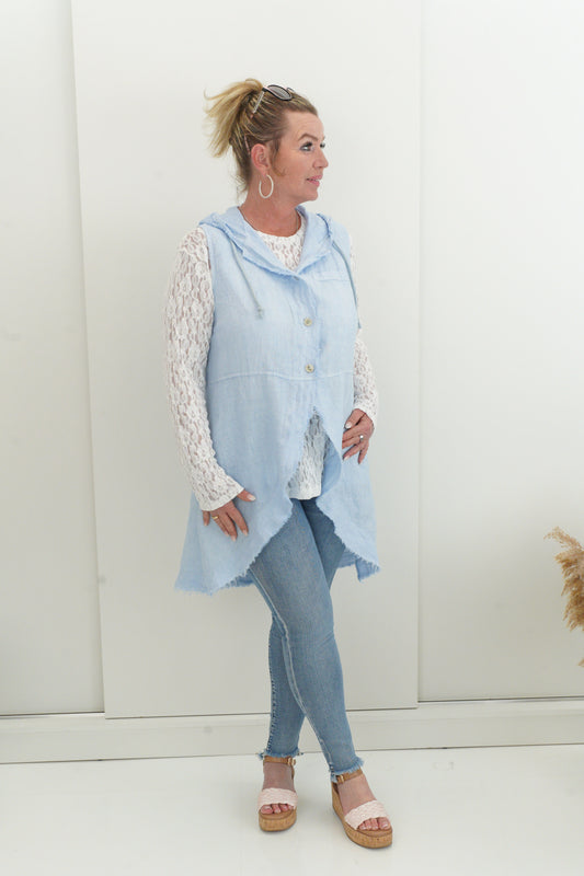 Leinen Weste in Hellblau (36-40+)