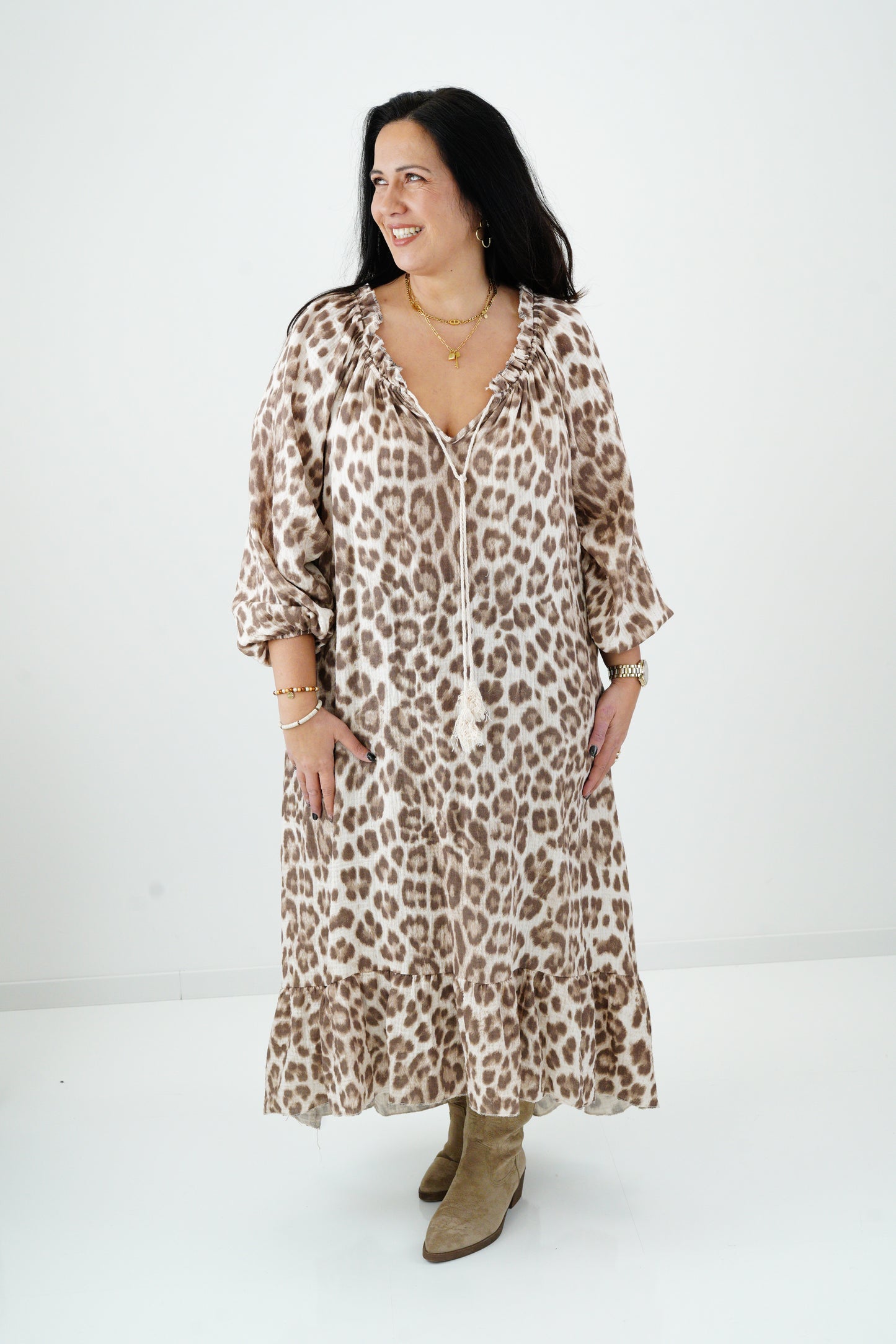 Kleid in Leo-Taupe (42-46)