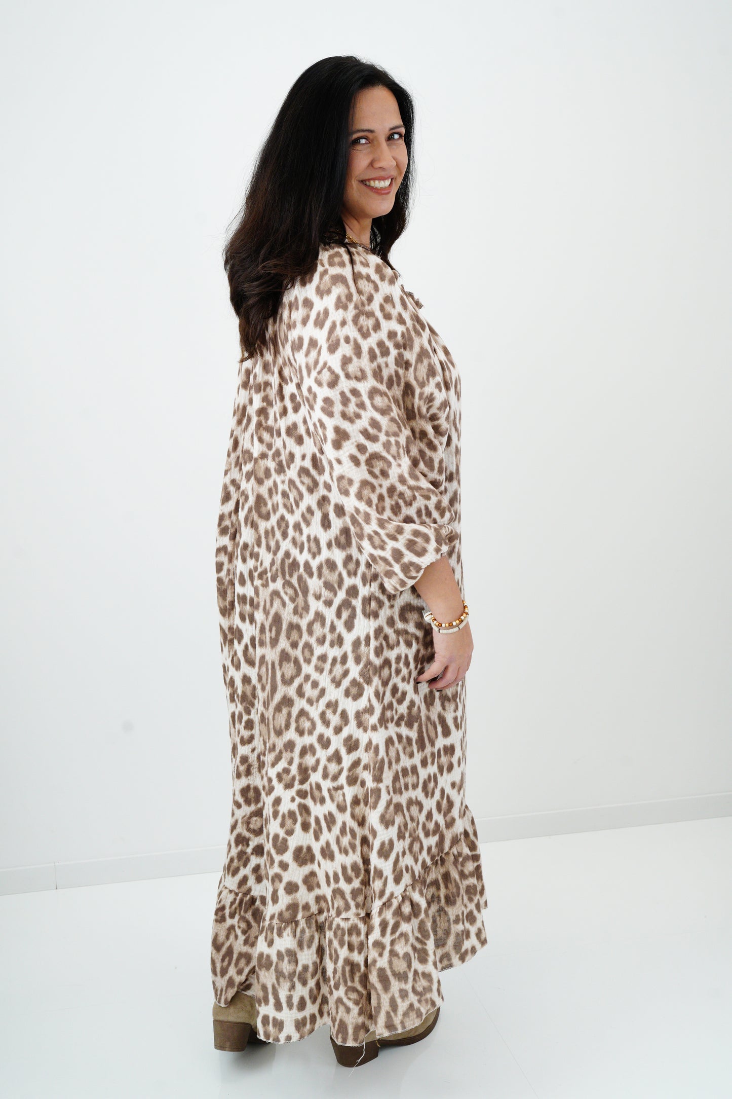 Kleid in Leo-Taupe (42-46)