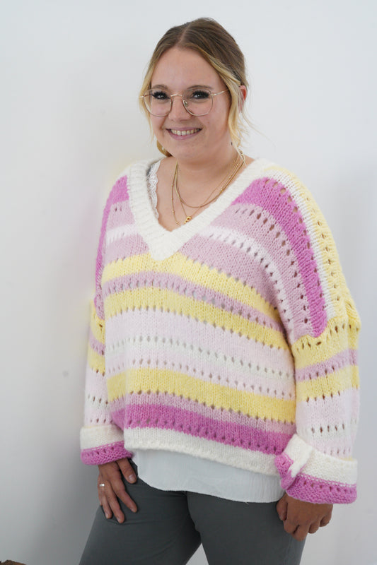 Pullover in Rosa-Gelb-Bunt (38-44)