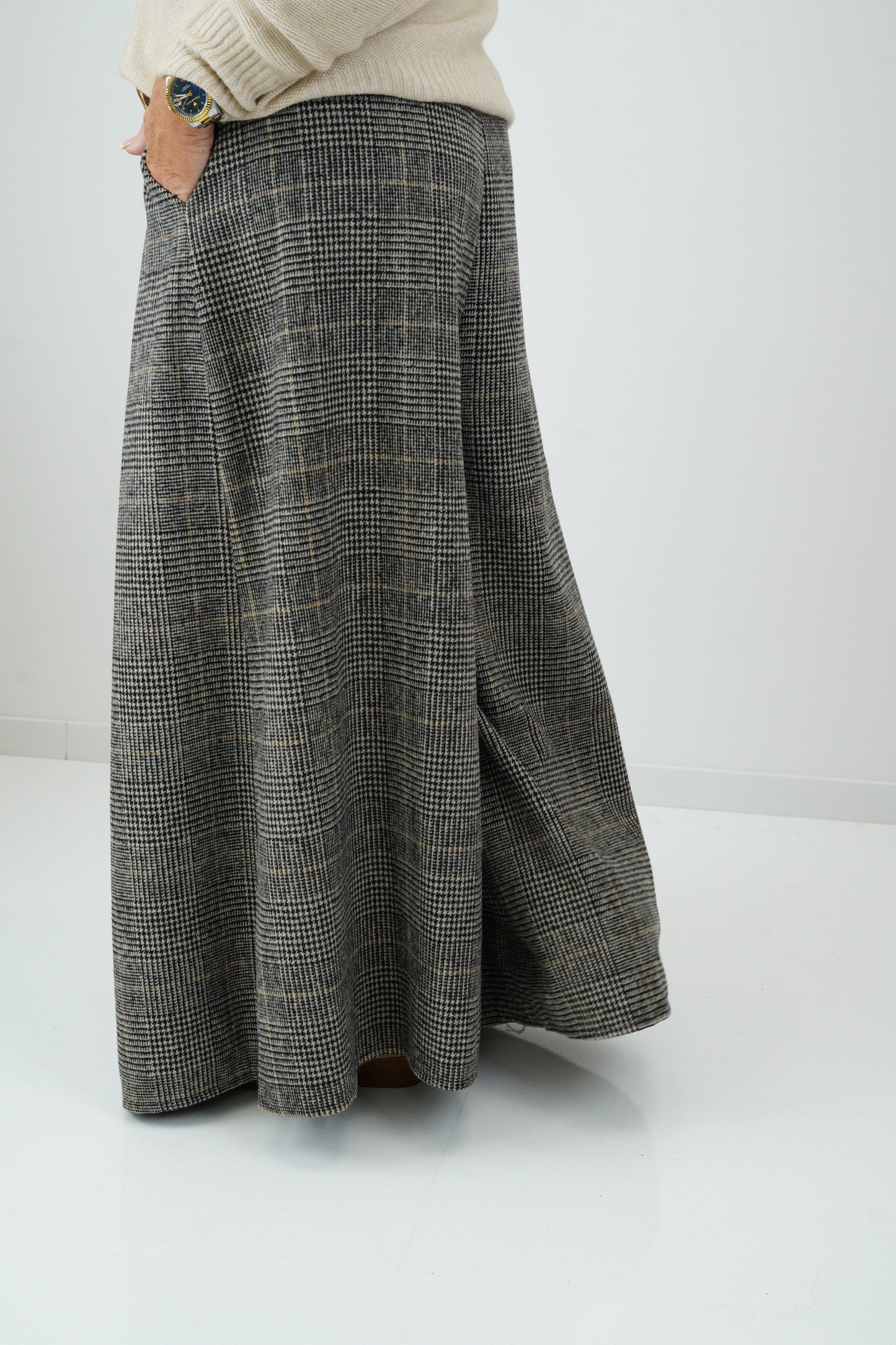 Palazzo Hose mit Glencheck in Schwarz mit Beige (36-40)