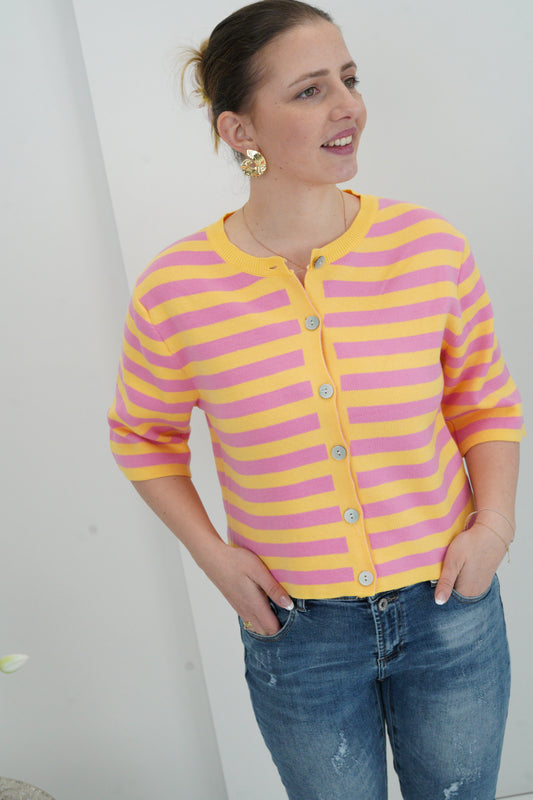 Strickjacke in Pink-Gelb (36-40)