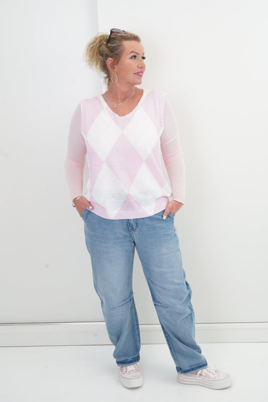 Pullunder in Weiß-Rosa (36-42)