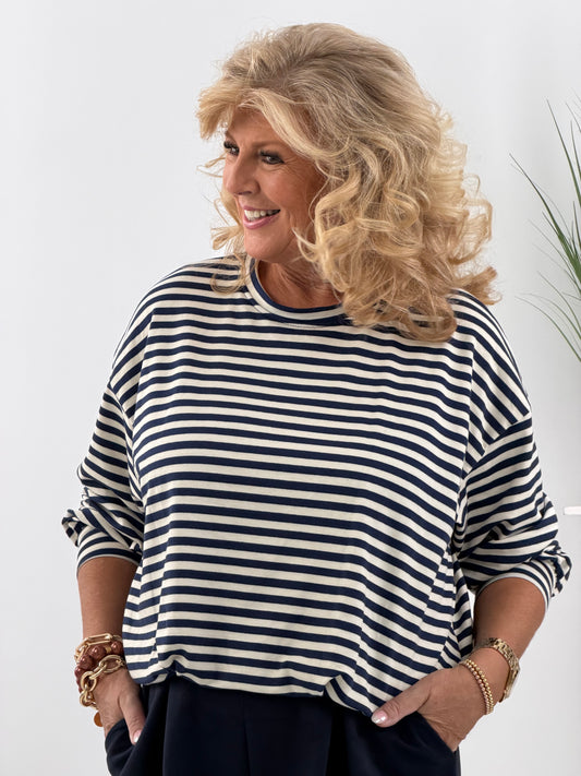 Sweatshirt in maritimem Marineblau mit Streifen (38-42)
