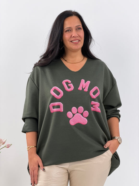 Sweatshirt in Military Green mit markantem Brustprint (42-46)