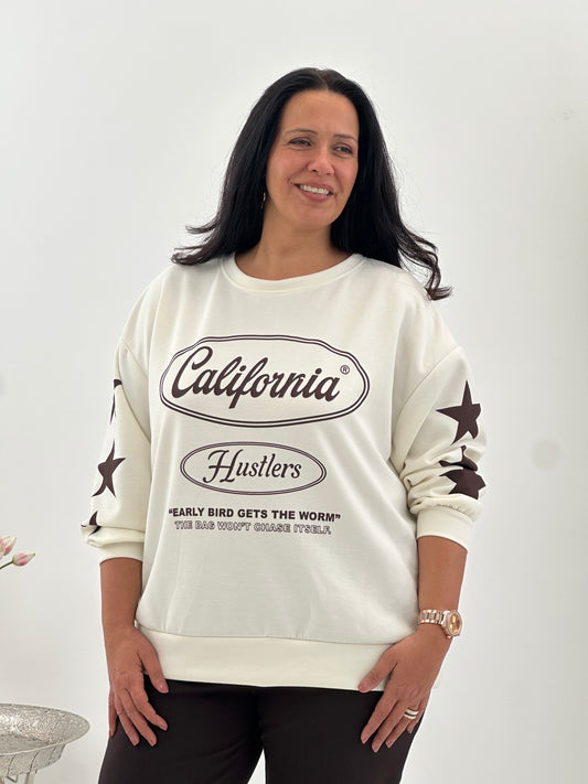 Sweatshirt in harmonischem Ecru-Schoko (40-44)