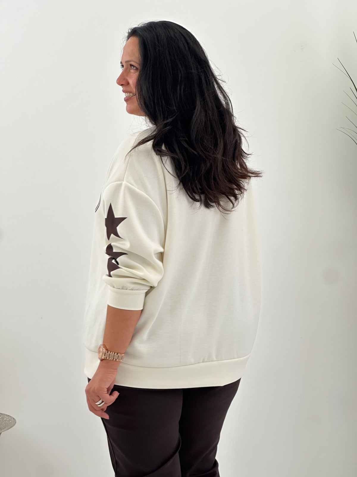 Sweatshirt in harmonischem Ecru-Schoko (40-44)