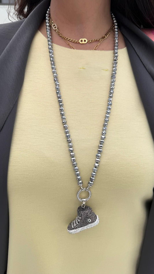 Kette mit Anhänger in Silber-Glitzer