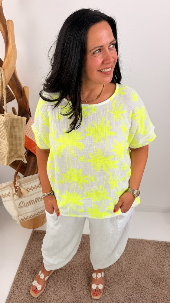 Shirt in Weiß-Neon-Gelb